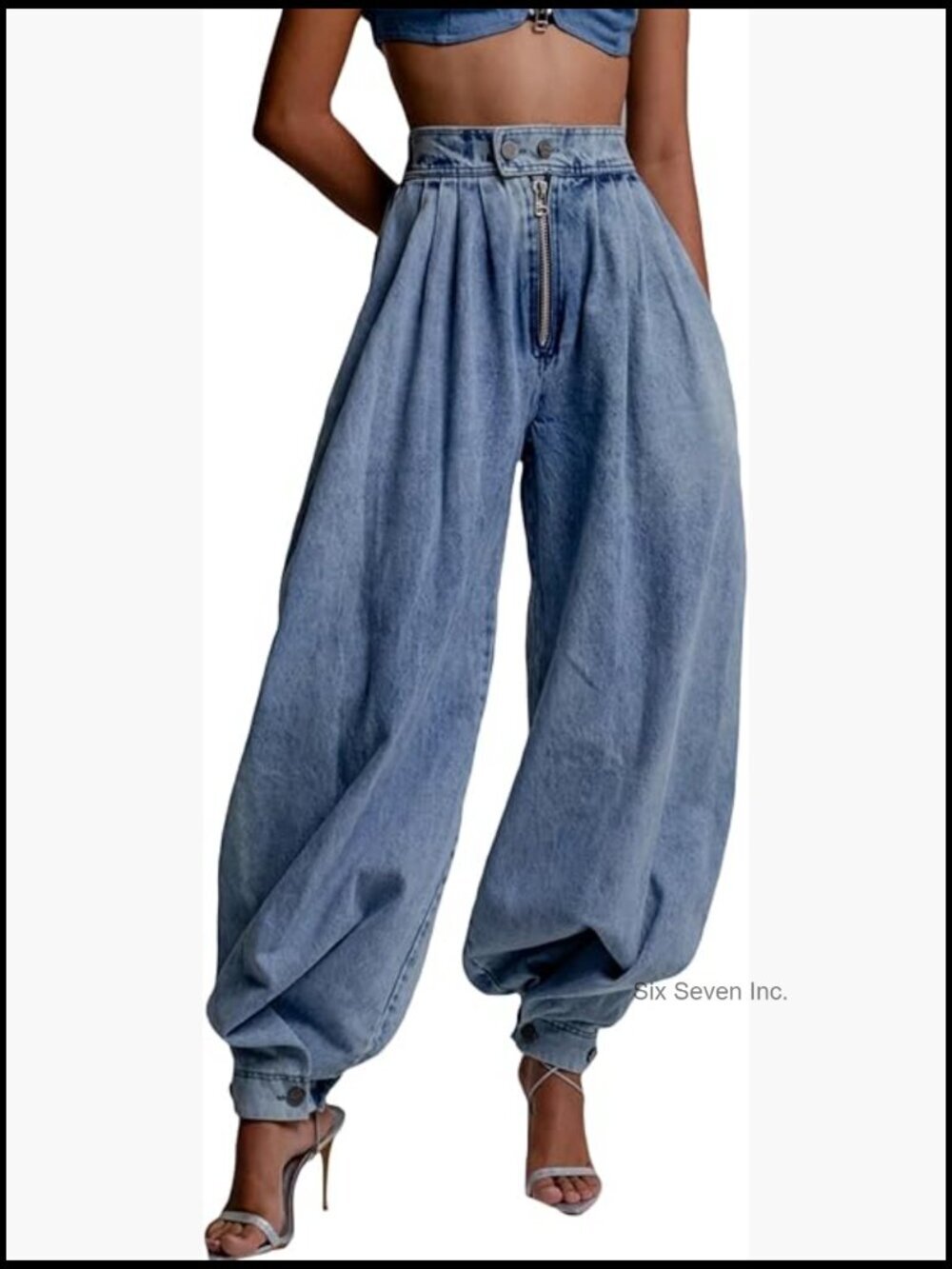 High Waisted Wide Leg Harem Jeans Loose Fit Denim Pants